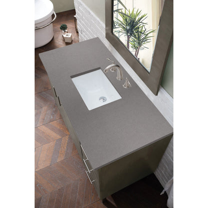 James Martin Metropolitan 48" Single Silver Oak Bathroom Vanity With 1" Gray Expo Quartz Top and Rectangular Ceramic Sink