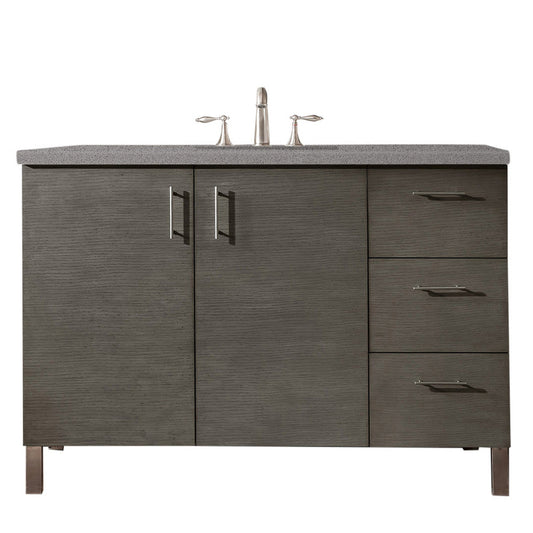 James Martin Metropolitan 48" Single Silver Oak Bathroom Vanity With 1" Gray Expo Quartz Top and Rectangular Ceramic Sink