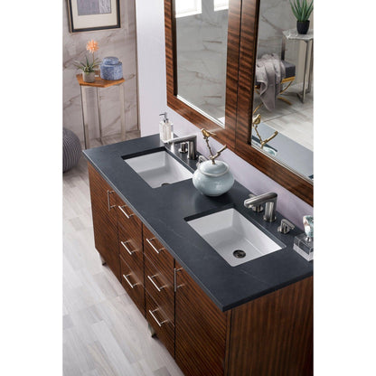 James Martin Metropolitan 60" Double American Walnut Bathroom Vanity With 1" Charcoal Soapstone Quartz Top and Rectangular Ceramic Sink