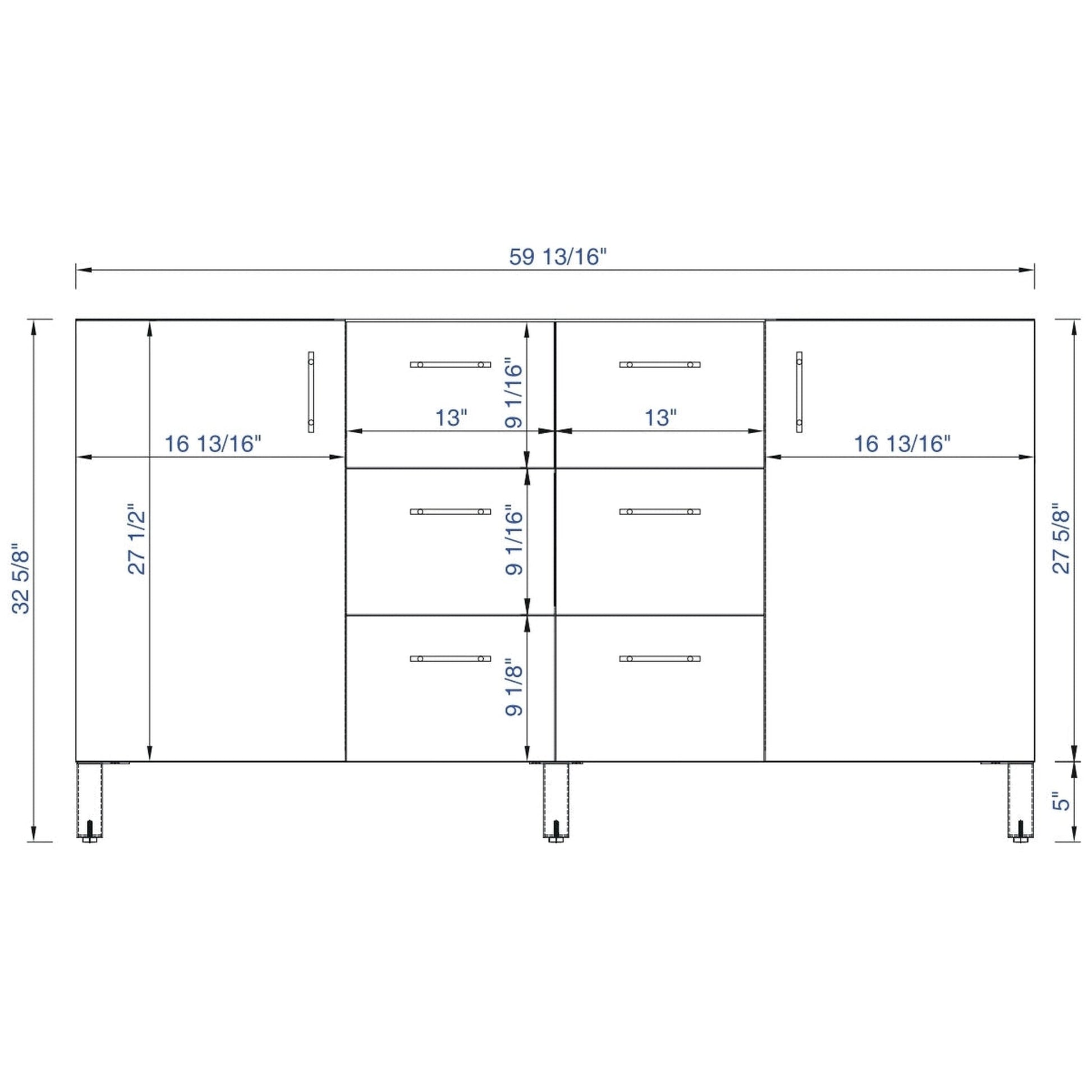 James Martin Metropolitan 60" Double Silver Oak Bathroom Vanity With 1" Cala Blue Quartz Top and Rectangular Ceramic Sink