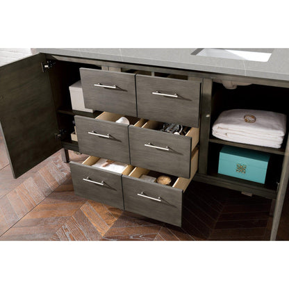 James Martin Metropolitan 60" Double Silver Oak Bathroom Vanity With 1" Eternal Serena Quartz Top and Rectangular Ceramic Sink