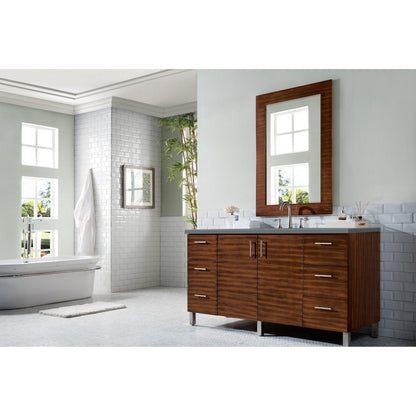 James Martin Metropolitan 60" Single American Walnut Bathroom Vanity With 1" Cala Blue Quartz Top and Rectangular Ceramic Sink