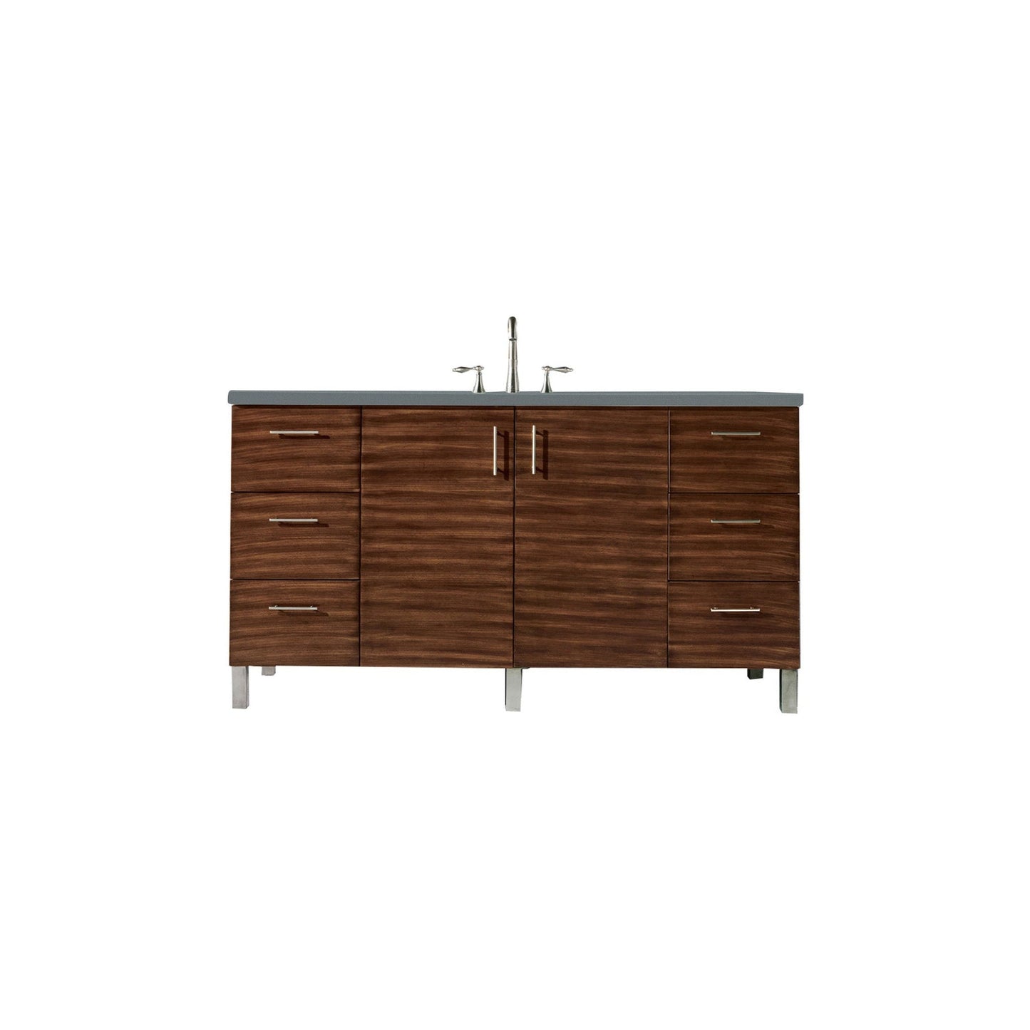 James Martin Metropolitan 60" Single American Walnut Bathroom Vanity With 1" Cala Blue Quartz Top and Rectangular Ceramic Sink