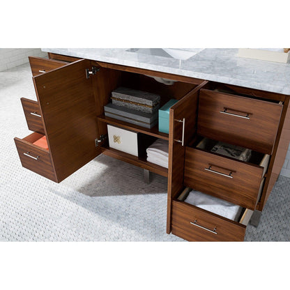 James Martin Metropolitan 60" Single American Walnut Bathroom Vanity With 1" Carrara Marble Top and Rectangular Ceramic Sink