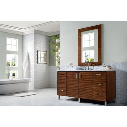 James Martin Metropolitan 60" Single American Walnut Bathroom Vanity With 1" Carrara Marble Top and Rectangular Ceramic Sink