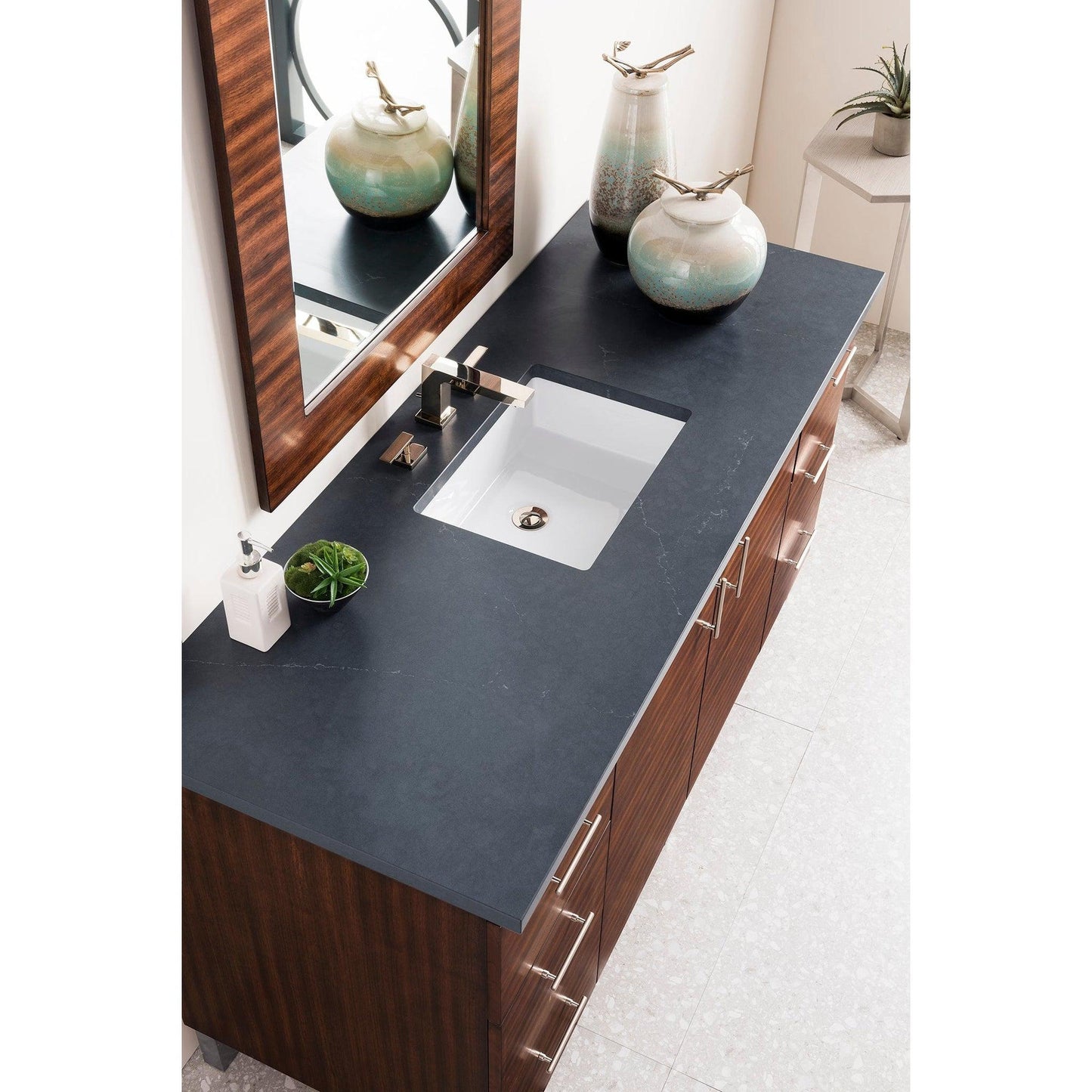 James Martin Metropolitan 60" Single American Walnut Bathroom Vanity With 1" Charcoal Soapstone Quartz Top and Rectangular Ceramic Sink