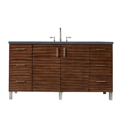 James Martin Metropolitan 60" Single American Walnut Bathroom Vanity With 1" Charcoal Soapstone Quartz Top and Rectangular Ceramic Sink