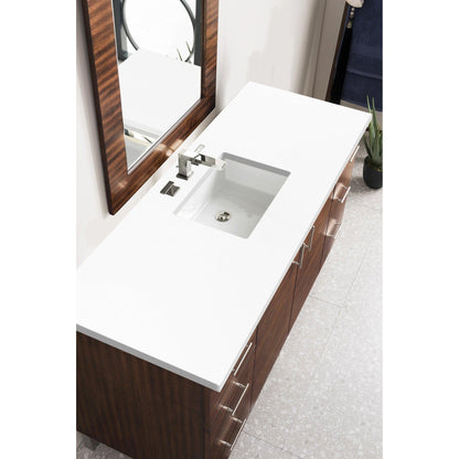 James Martin Metropolitan 60" Single American Walnut Bathroom Vanity With 1" Classic White Quartz Top and Rectangular Ceramic Sink