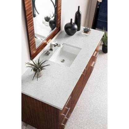 James Martin Metropolitan 60" Single American Walnut Bathroom Vanity With 1" Eternal Jasmine Pearl Quartz Top and Rectangular Ceramic Sink