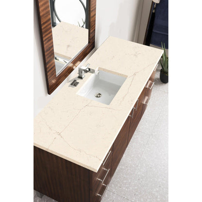 James Martin Metropolitan 60" Single American Walnut Bathroom Vanity With 1" Eternal Marfil Quartz Top and Rectangular Ceramic Sink