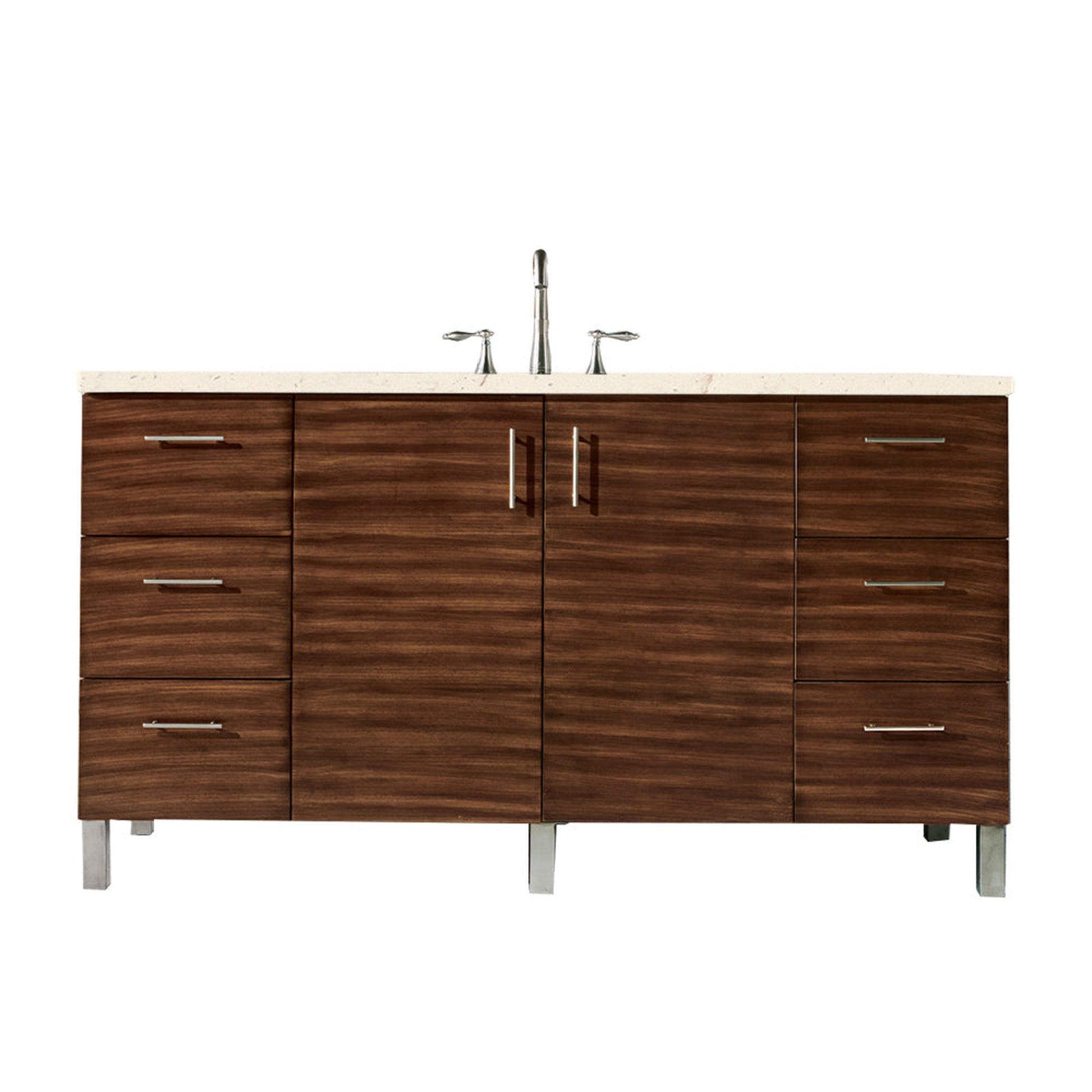 James Martin Metropolitan 60" Single American Walnut Bathroom Vanity With 1" Eternal Marfil Quartz Top and Rectangular Ceramic Sink