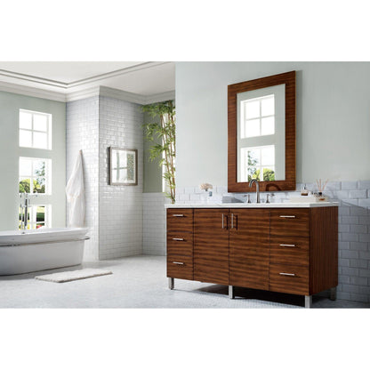 James Martin Metropolitan 60" Single American Walnut Bathroom Vanity With 1" Ethereal Noctis Quartz Top and Rectangular Ceramic Sink