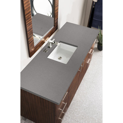 James Martin Metropolitan 60" Single American Walnut Bathroom Vanity With 1" Gray Expo Quartz Top and Rectangular Ceramic Sink