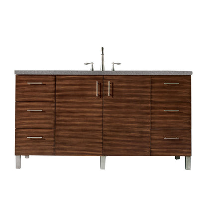 James Martin Metropolitan 60" Single American Walnut Bathroom Vanity With 1" Gray Expo Quartz Top and Rectangular Ceramic Sink