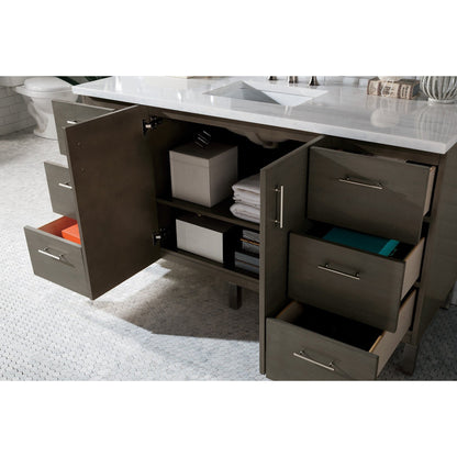 James Martin Metropolitan 60" Single Silver Oak Bathroom Vanity With 1" Arctic Fall Solid Surface Top and Rectangular Ceramic Sink