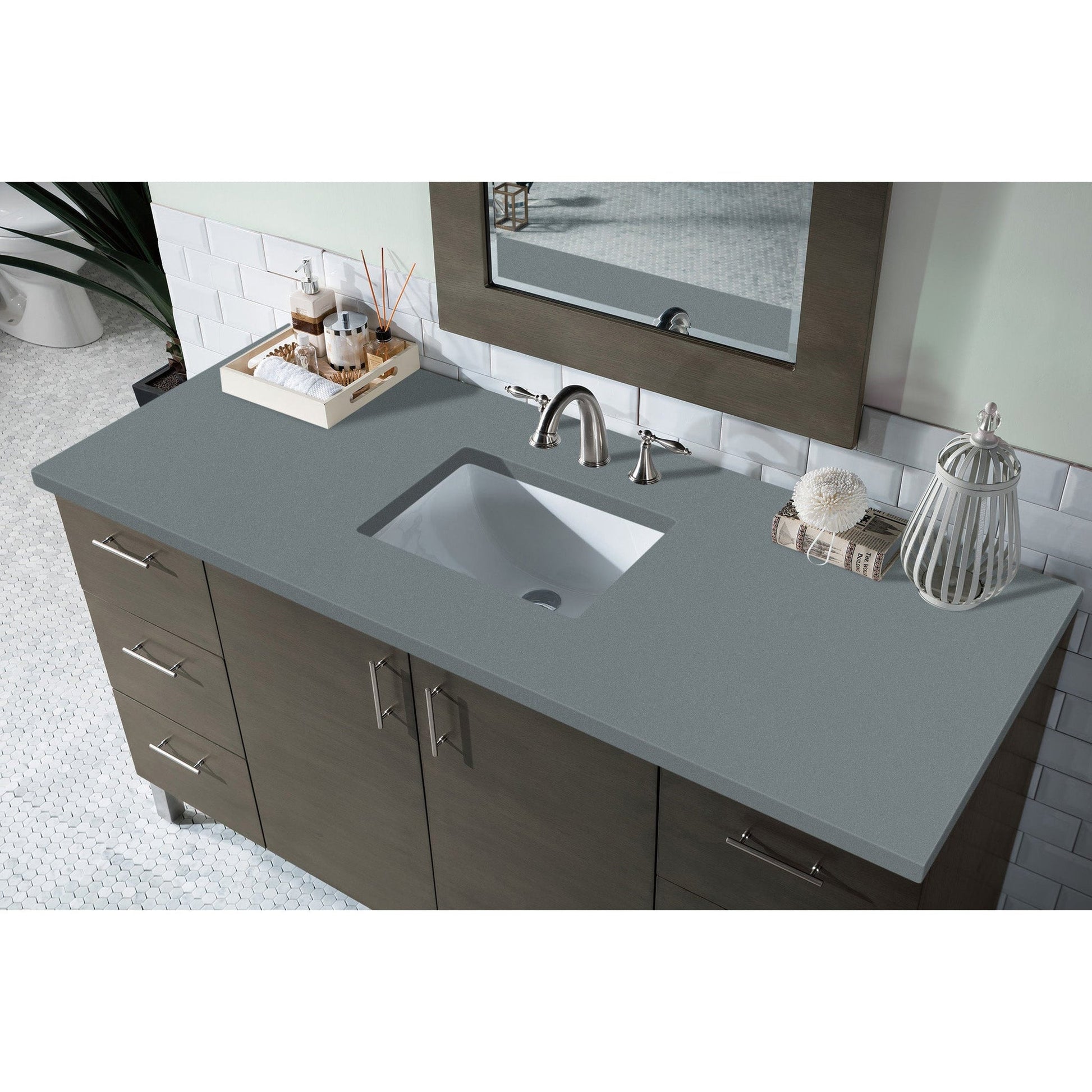 James Martin Metropolitan 60" Single Silver Oak Bathroom Vanity With 1" Cala Blue Quartz Top and Rectangular Ceramic Sink