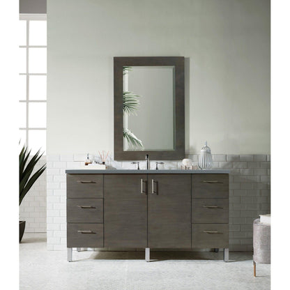 James Martin Metropolitan 60" Single Silver Oak Bathroom Vanity With 1" Cala Blue Quartz Top and Rectangular Ceramic Sink