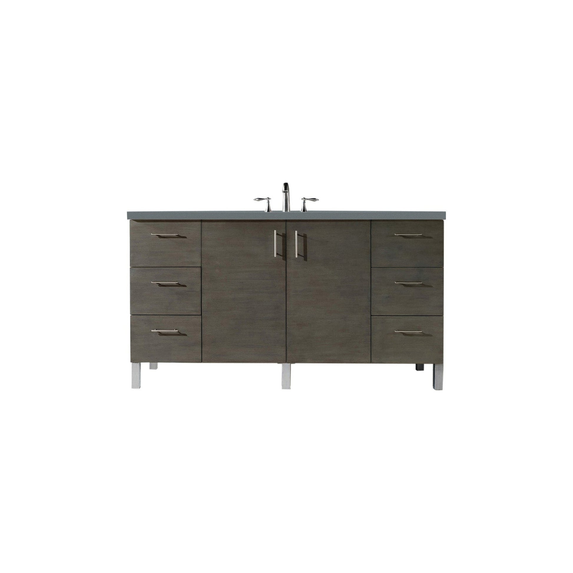 James Martin Metropolitan 60" Single Silver Oak Bathroom Vanity With 1" Cala Blue Quartz Top and Rectangular Ceramic Sink