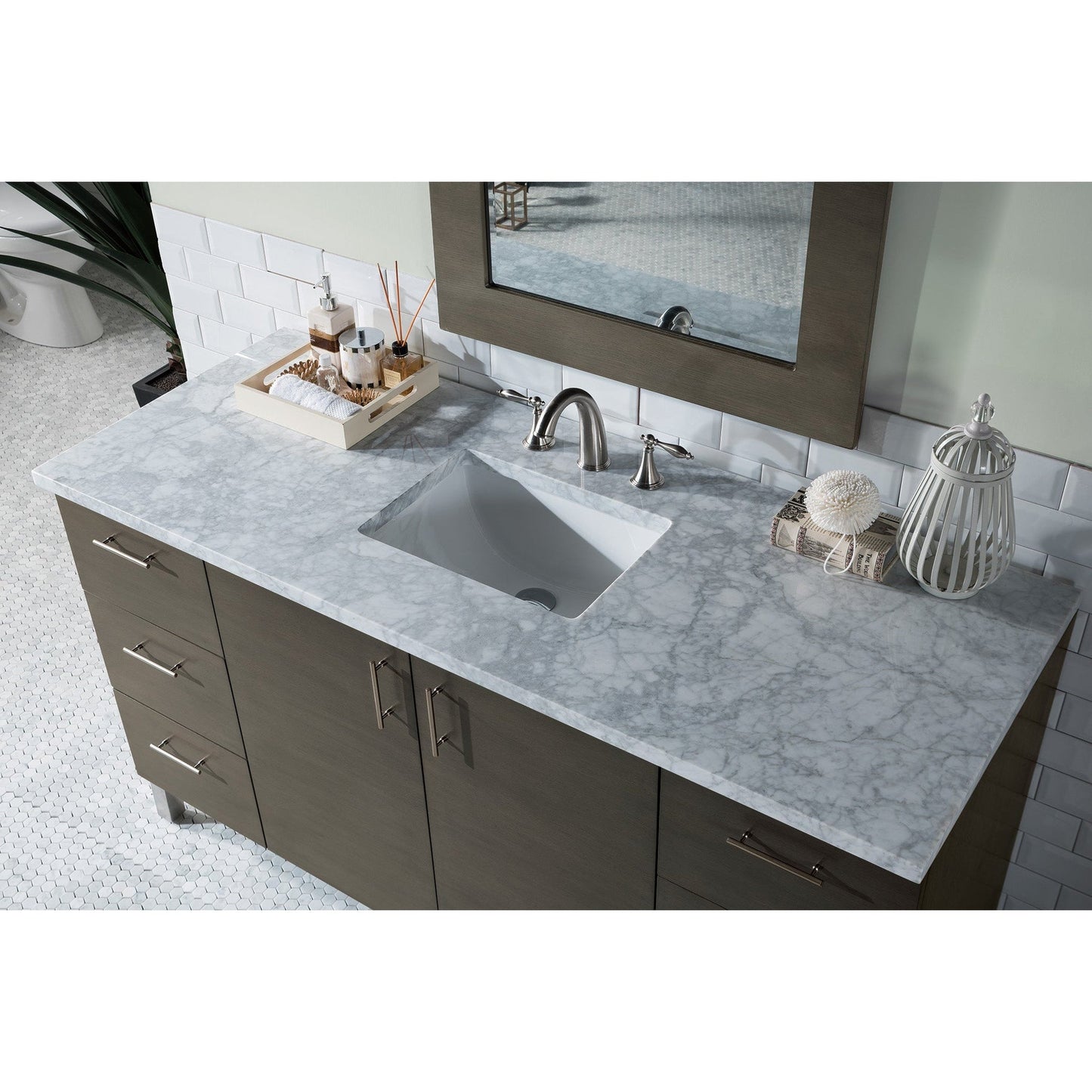 James Martin Metropolitan 60" Single Silver Oak Bathroom Vanity With 1" Carrara Marble Top and Rectangular Ceramic Sink