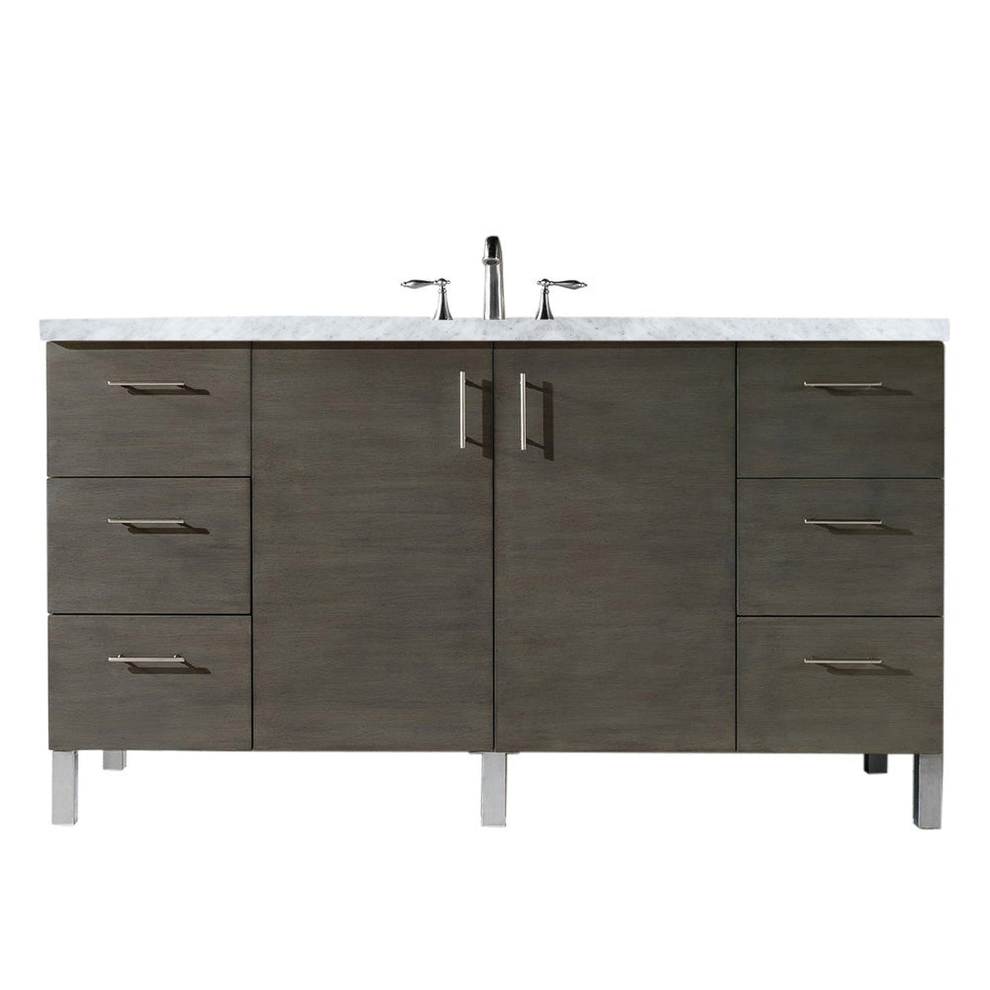 James Martin Metropolitan 60" Single Silver Oak Bathroom Vanity With 1" Carrara Marble Top and Rectangular Ceramic Sink