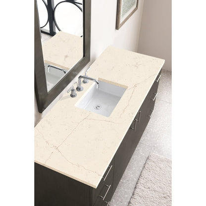 James Martin Metropolitan 60" Single Silver Oak Bathroom Vanity With 1" Eternal Marfil Quartz Top and Rectangular Ceramic Sink