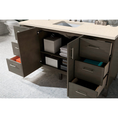 James Martin Metropolitan 60" Single Silver Oak Bathroom Vanity With 1" Eternal Marfil Quartz Top and Rectangular Ceramic Sink