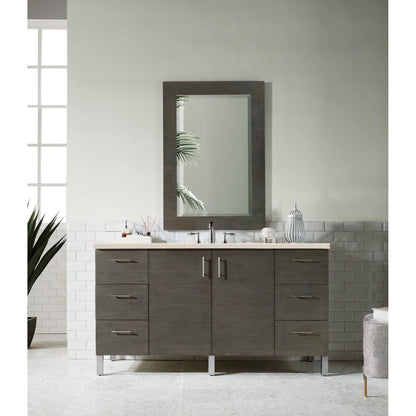 James Martin Metropolitan 60" Single Silver Oak Bathroom Vanity With 1" Eternal Marfil Quartz Top and Rectangular Ceramic Sink