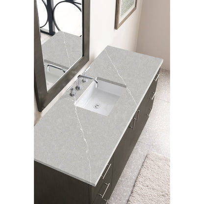 James Martin Metropolitan 60" Single Silver Oak Bathroom Vanity With 1" Eternal Serena Quartz Top and Rectangular Ceramic Sink