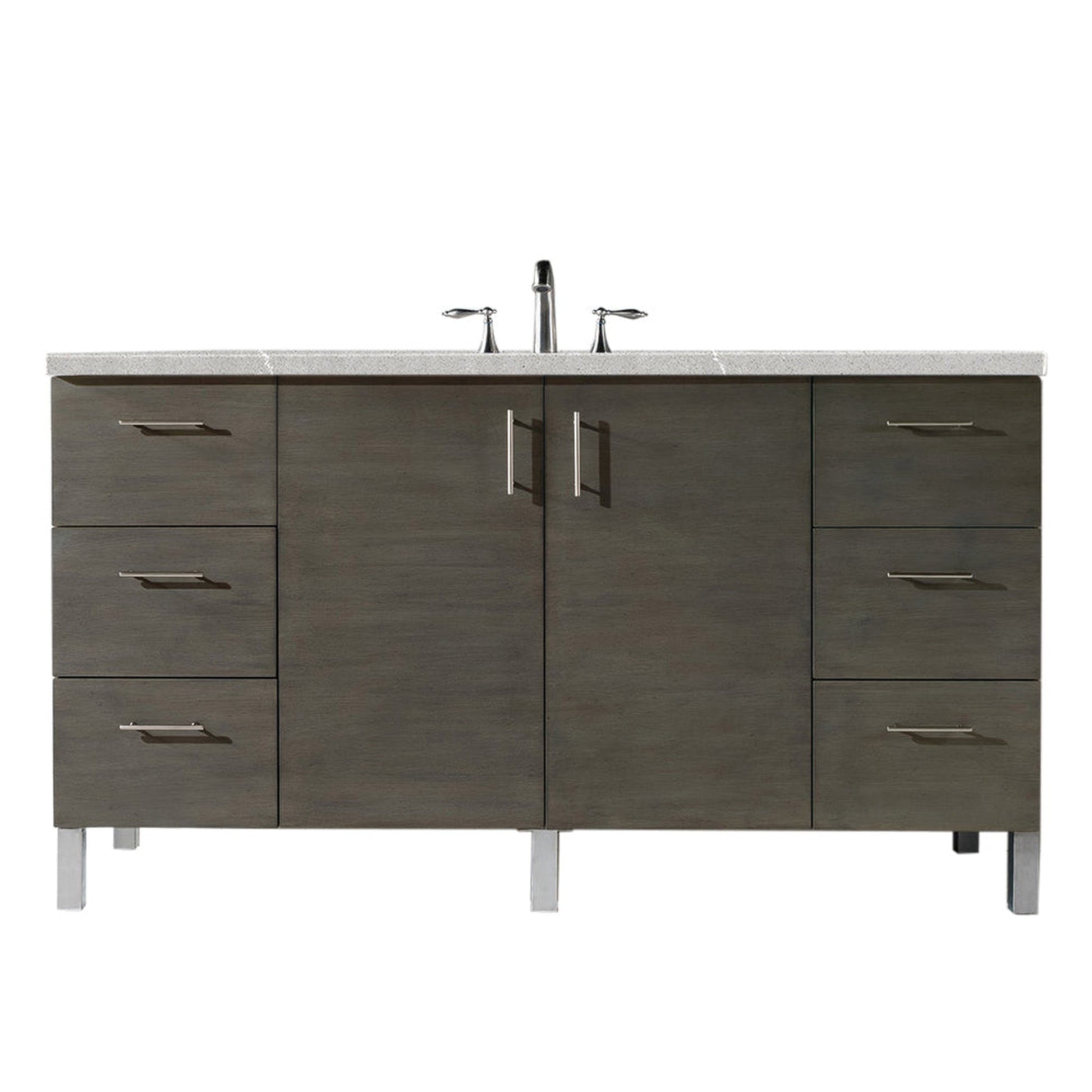 James Martin Metropolitan 60" Single Silver Oak Bathroom Vanity With 1" Eternal Serena Quartz Top and Rectangular Ceramic Sink