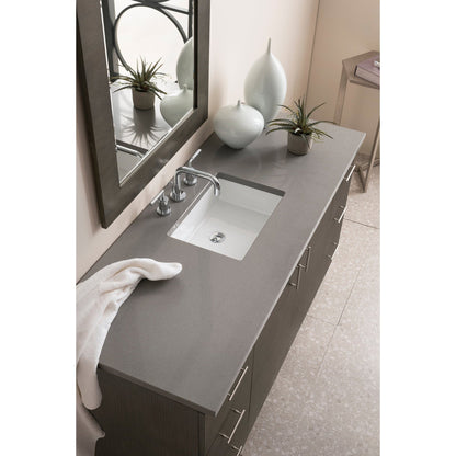 James Martin Metropolitan 60" Single Silver Oak Bathroom Vanity With 1" Gray Expo Quartz Top and Rectangular Ceramic Sink