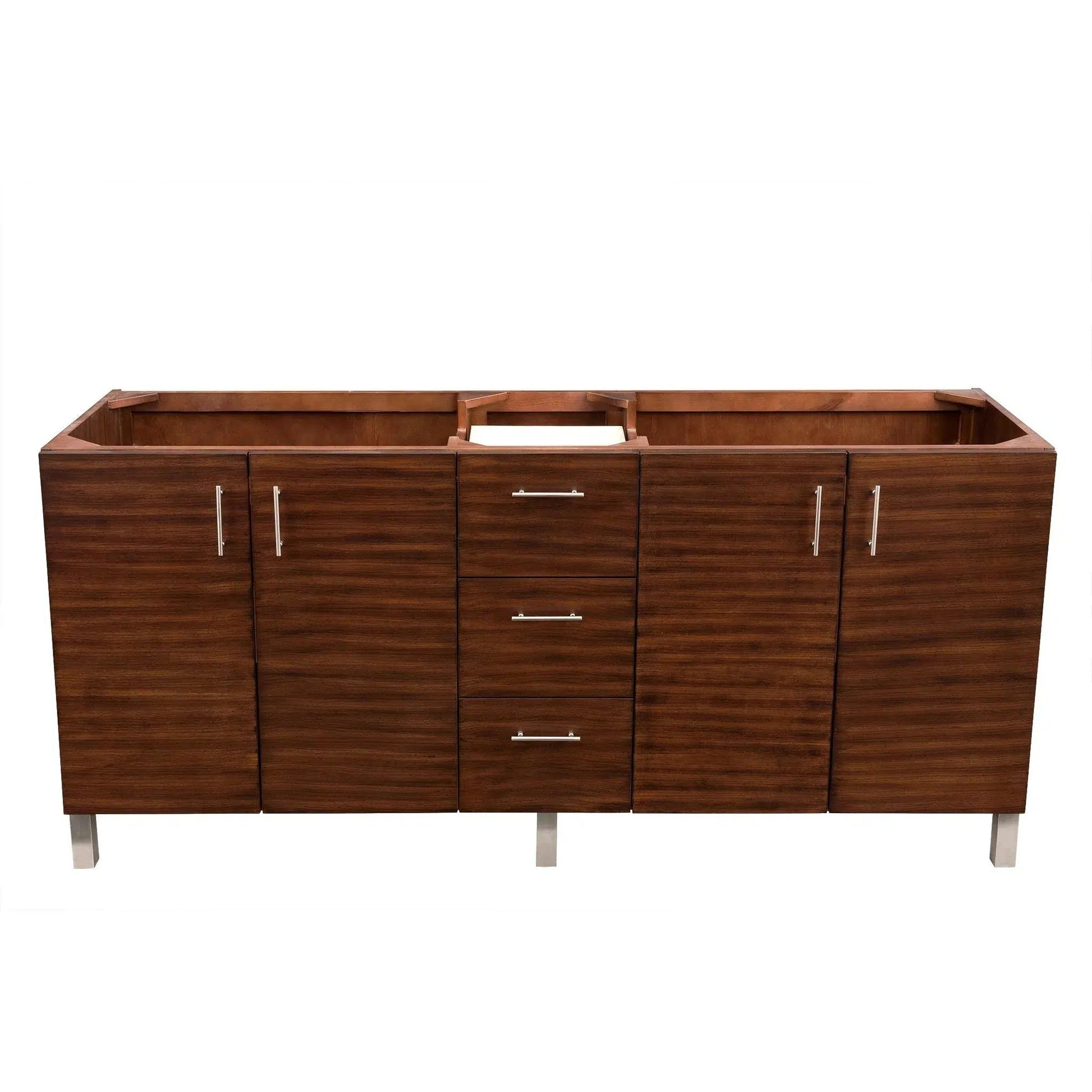James Martin Metropolitan 72" Double American Walnut Bathroom Vanity With 1" Arctic Fall Solid Surface Top and Rectangular Ceramic Sink