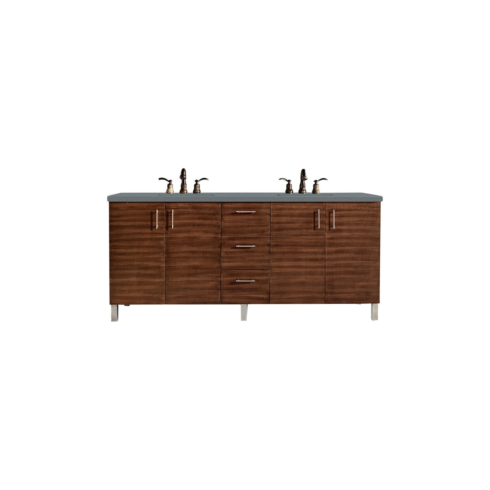 James Martin Metropolitan 72" Double American Walnut Bathroom Vanity With 1" Cala Blue Quartz Top and Rectangular Ceramic Sink