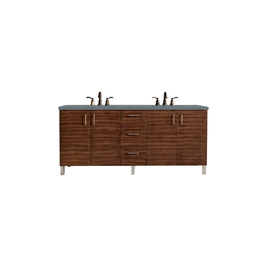 James Martin Metropolitan 72" Double American Walnut Bathroom Vanity With 1" Cala Blue Quartz Top and Rectangular Ceramic Sink