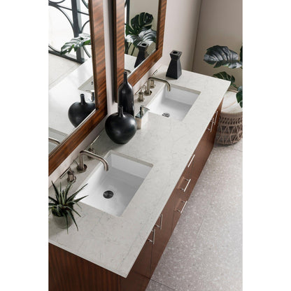 James Martin Metropolitan 72" Double American Walnut Bathroom Vanity With 1" Eternal Jasmine Pearl Quartz Top and Rectangular Ceramic Sink