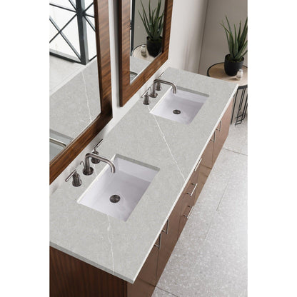 James Martin Metropolitan 72" Double American Walnut Bathroom Vanity With 1" Eternal Serena Quartz Top and Rectangular Ceramic Sink