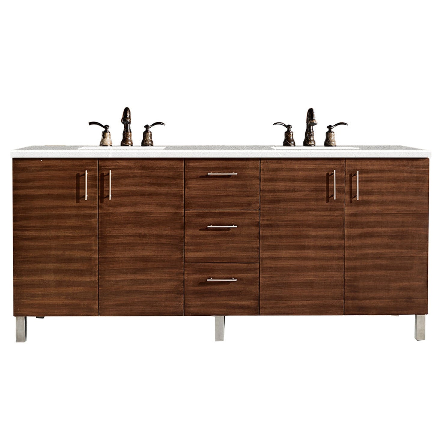 James Martin Metropolitan 72" Double American Walnut Bathroom Vanity With 1" Eternal Serena Quartz Top and Rectangular Ceramic Sink