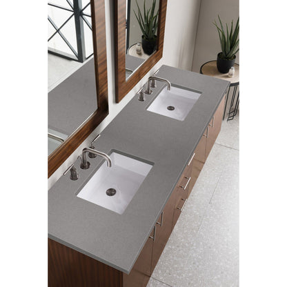 James Martin Metropolitan 72" Double American Walnut Bathroom Vanity With 1" Gray Expo Quartz Top and Rectangular Ceramic Sink