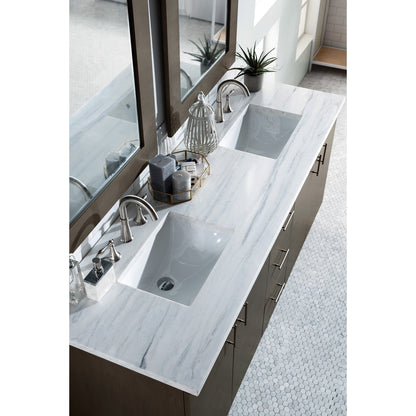 James Martin Metropolitan 72" Double Silver Oak Bathroom Vanity With 1" Arctic Fall Solid Surface Top and Rectangular Ceramic Sink