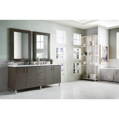 James Martin Metropolitan 72" Double Silver Oak Bathroom Vanity With 1" Arctic Fall Solid Surface Top and Rectangular Ceramic Sink