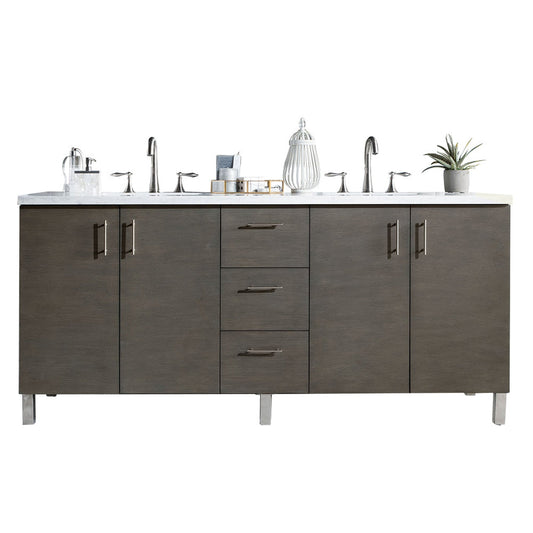 James Martin Metropolitan 72" Double Silver Oak Bathroom Vanity With 1" Arctic Fall Solid Surface Top and Rectangular Ceramic Sink