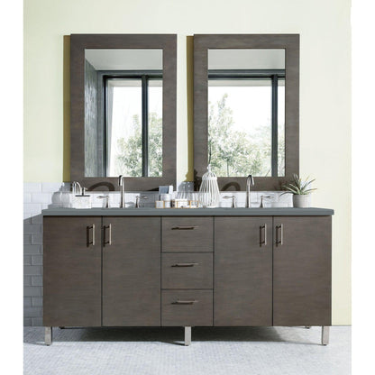 James Martin Metropolitan 72" Double Silver Oak Bathroom Vanity With 1" Cala Blue Quartz Top and Rectangular Ceramic Sink