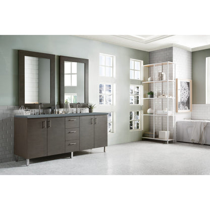 James Martin Metropolitan 72" Double Silver Oak Bathroom Vanity With 1" Cala Blue Quartz Top and Rectangular Ceramic Sink