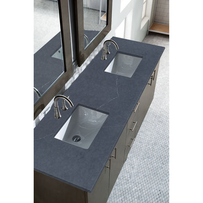 James Martin Metropolitan 72" Double Silver Oak Bathroom Vanity With 1" Charcoal Soapstone Quartz Top and Rectangular Ceramic Sink