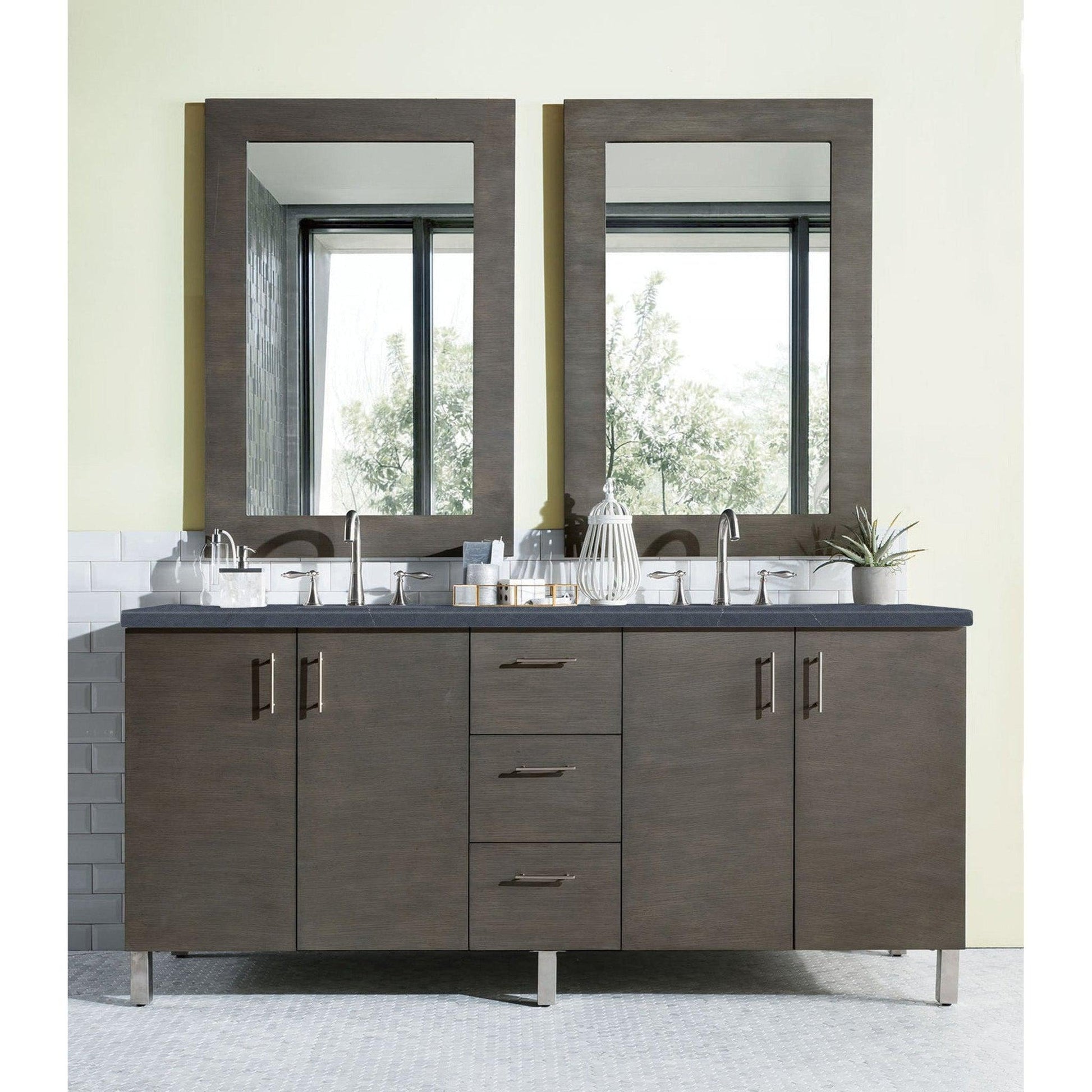 Bathroom Vanity Unit Free Standing Oak Corner Cabinet Grey Quartz