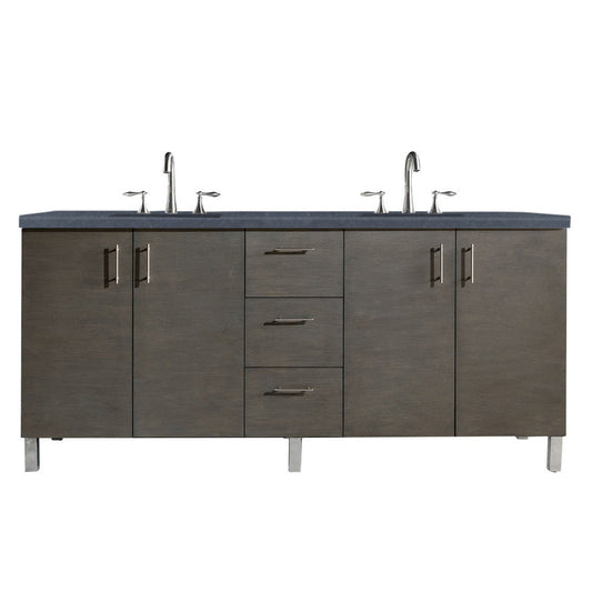 James Martin Metropolitan 72" Double Silver Oak Bathroom Vanity With 1" Charcoal Soapstone Quartz Top and Rectangular Ceramic Sink