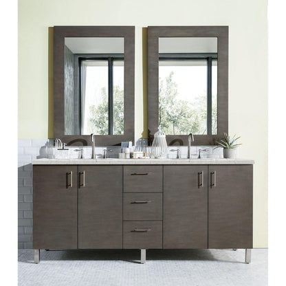 James Martin Metropolitan 72" Double Silver Oak Bathroom Vanity With 1" Eternal Jasmine Pearl Quartz Top and Rectangular Ceramic Sink