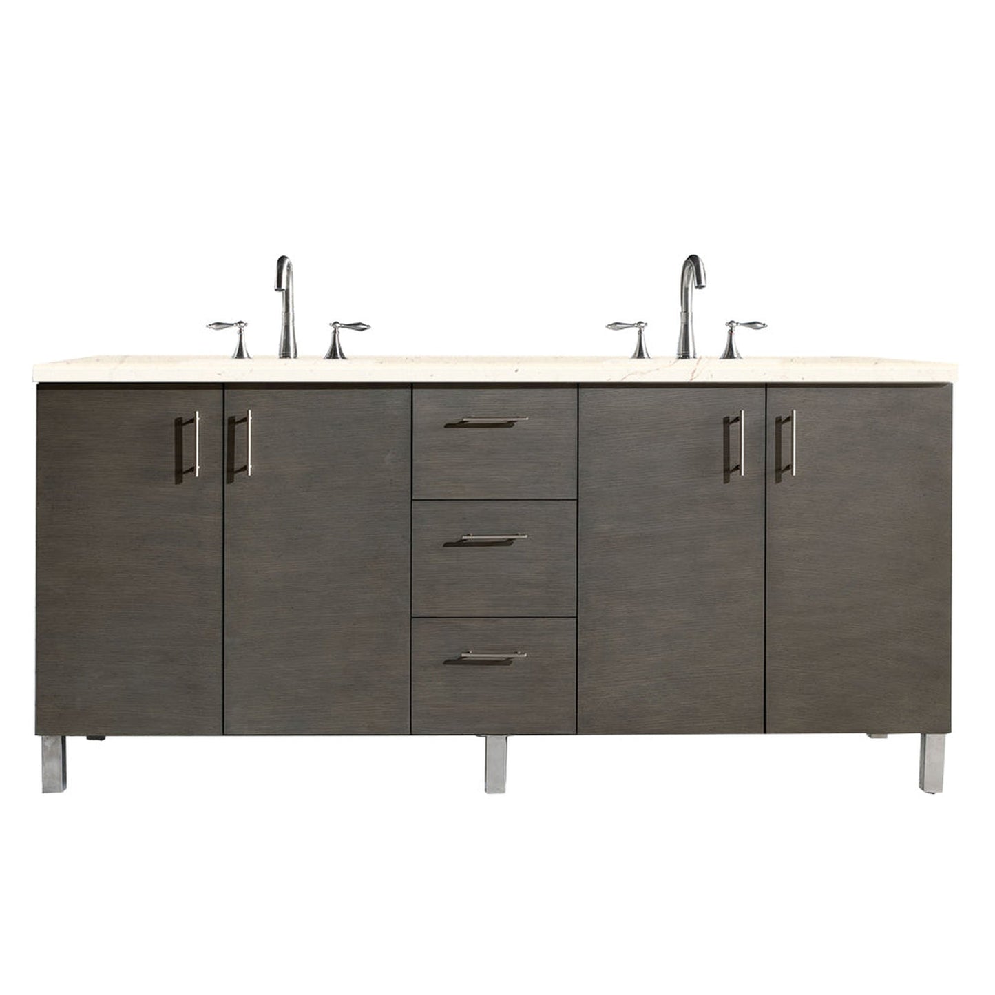 James Martin Metropolitan 72" Double Silver Oak Bathroom Vanity With 1" Eternal Marfil Quartz Top and Rectangular Ceramic Sink