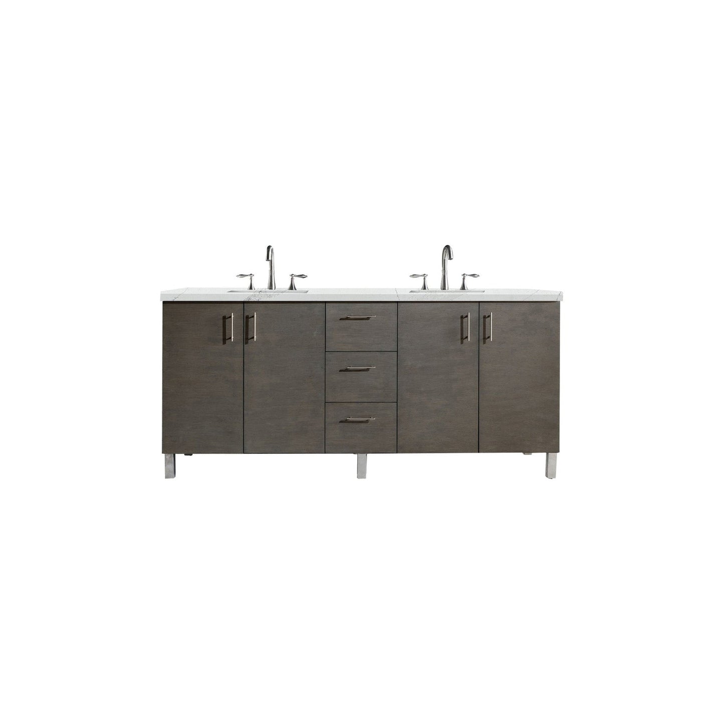 James Martin Metropolitan 72" Double Silver Oak Bathroom Vanity With 1" Ethereal Noctis Quartz Top and Rectangular Ceramic Sink