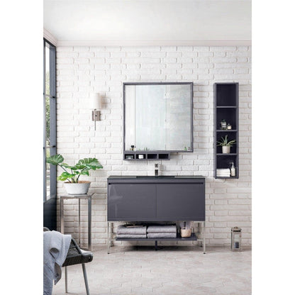 James Martin Milan 12" Tall Modern Grey Glossy Storage Cabinet