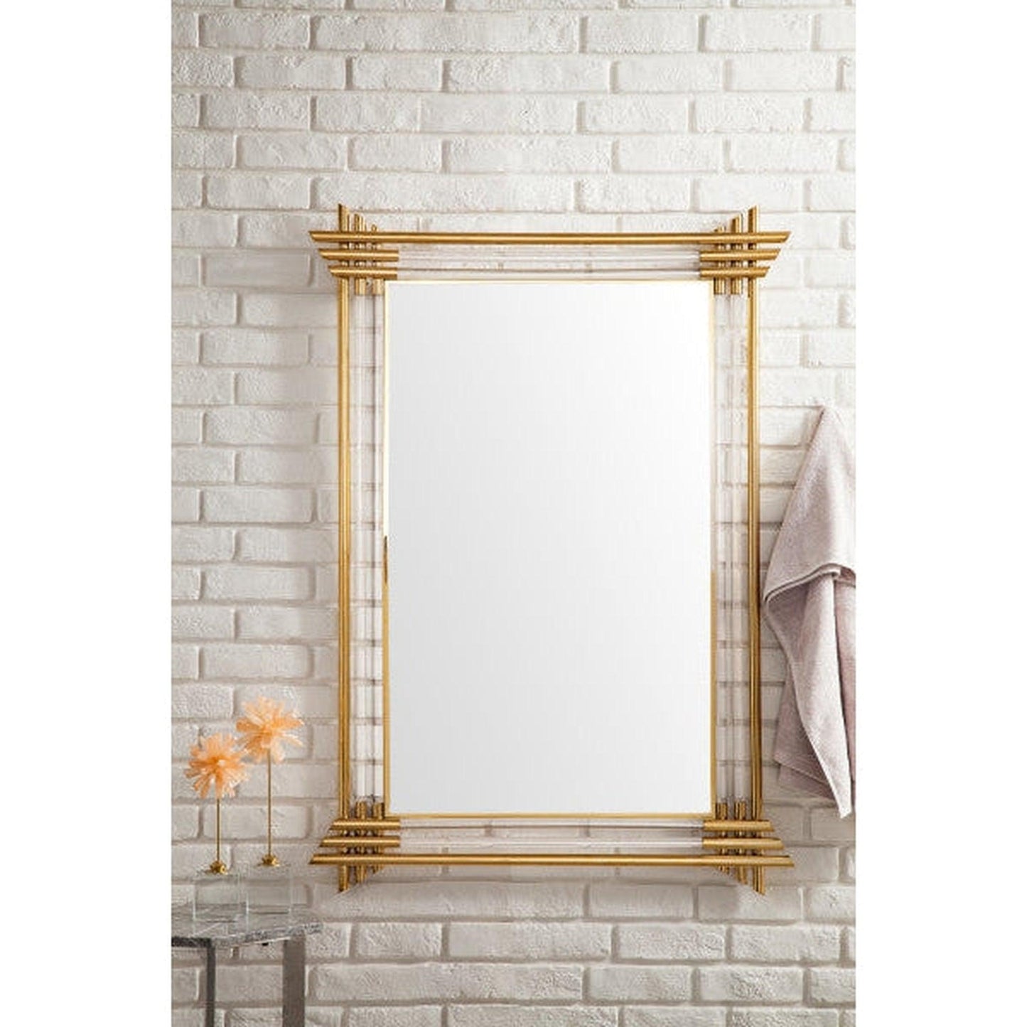 James Martin Sarasota 35" x 51" Polished Gold and Lucite Rectangular Mirror